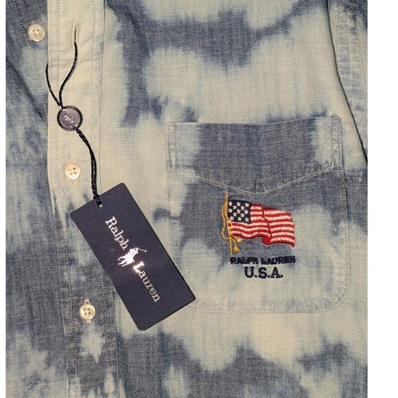 Polo Ralph Lauren Mens L Embroidered American Flag Top Rugged Distressed Grunge - Picture 5 of 9